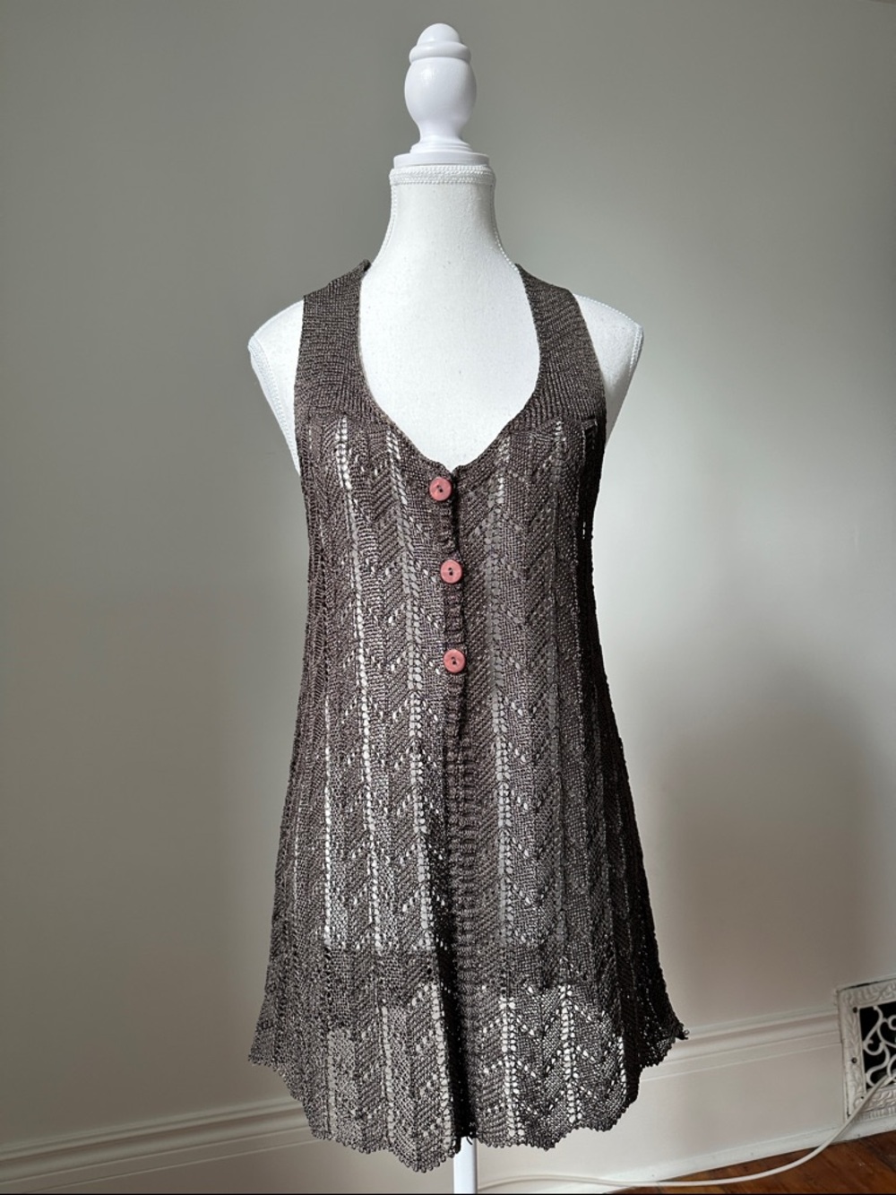 UNBRANDED Open Knit Cottage Boho Festival Sleeveless Cardigan Size Medium